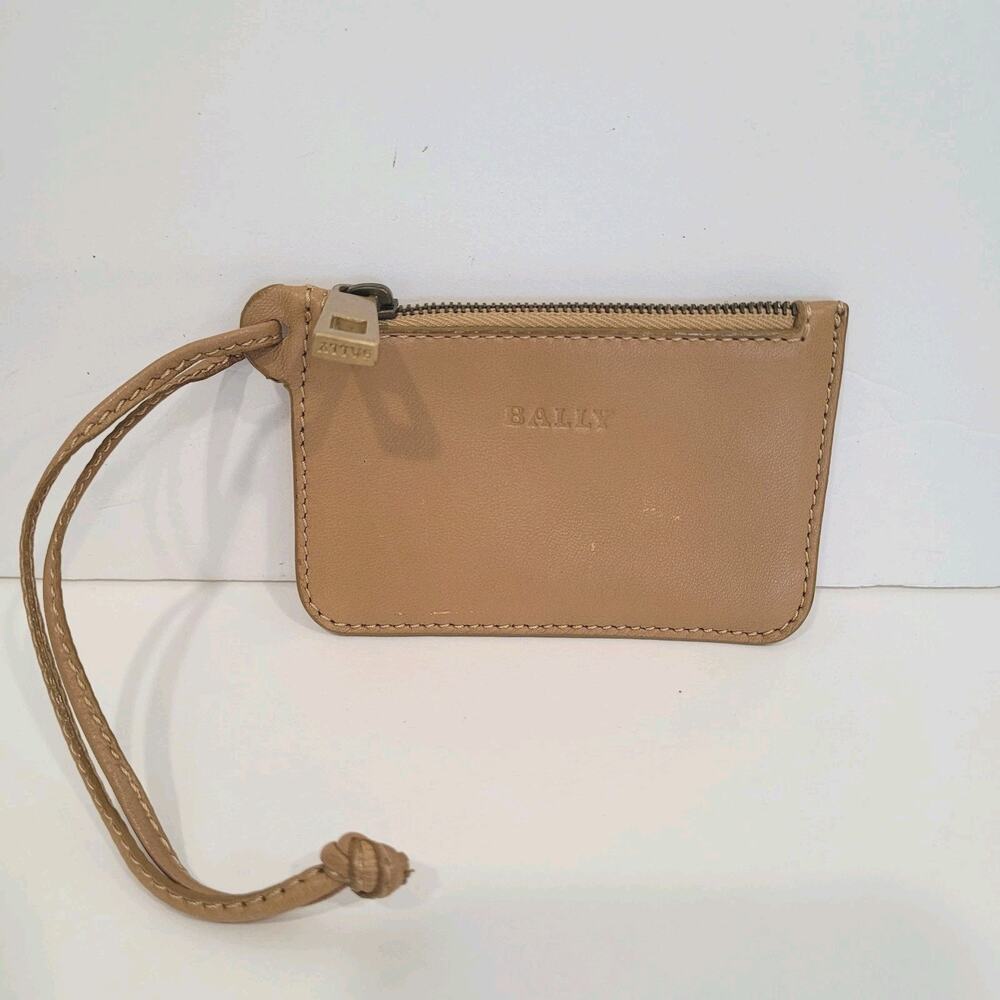 Auth Bally Brown Leather Mini Coin Case Small Wallet Pouch Zip 3x2 Strap Charm